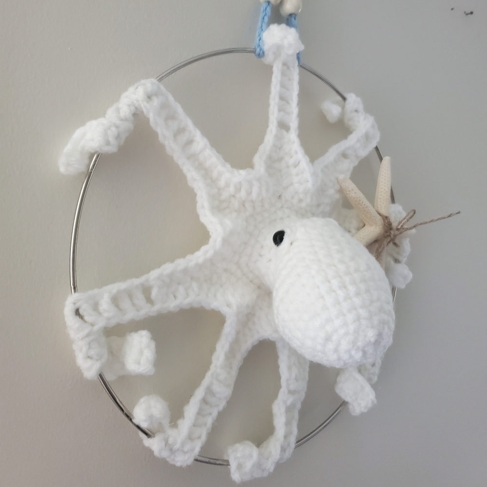 Handmade Octopus Wall Hanging Coastal Beachy Decor - Picture 4 of 9